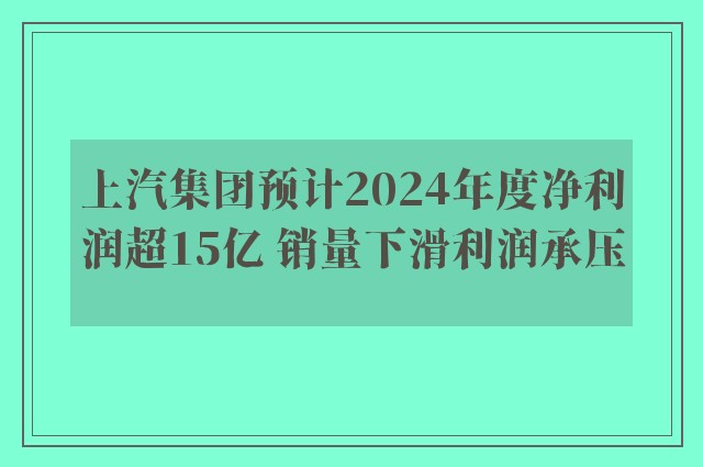 上汽集团预计2024年度净利润超15亿 销量下滑利润承压