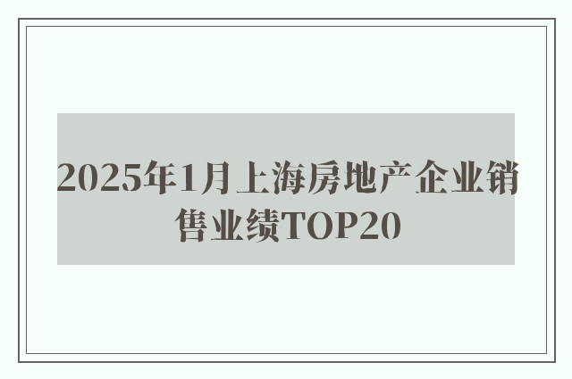 2025年1月上海房地产企业销售业绩TOP20