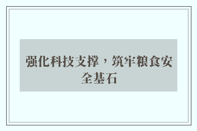 强化科技支撑，筑牢粮食安全基石