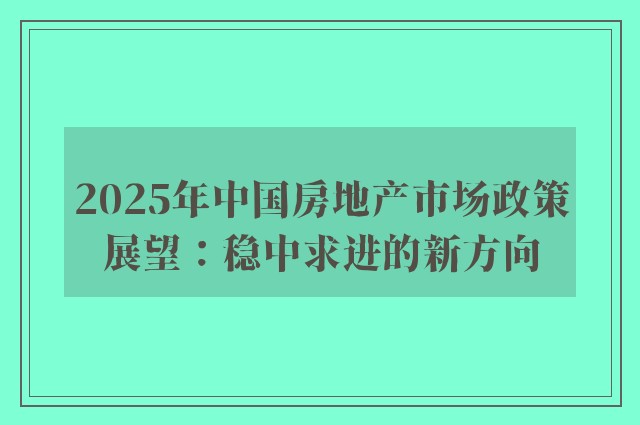 2025年中国房地产市场政策展望：稳中求进的新方向